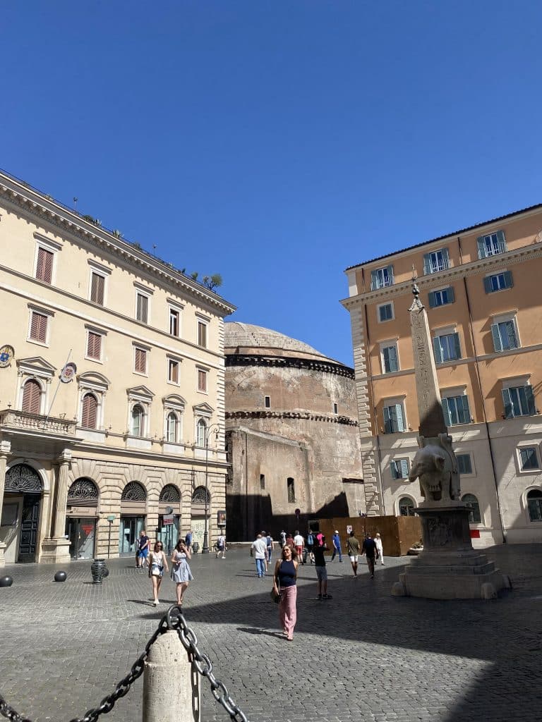 Walking from the Pantheon to the Twilight Trastevere Food Tour meeting point. Pantheon in background.