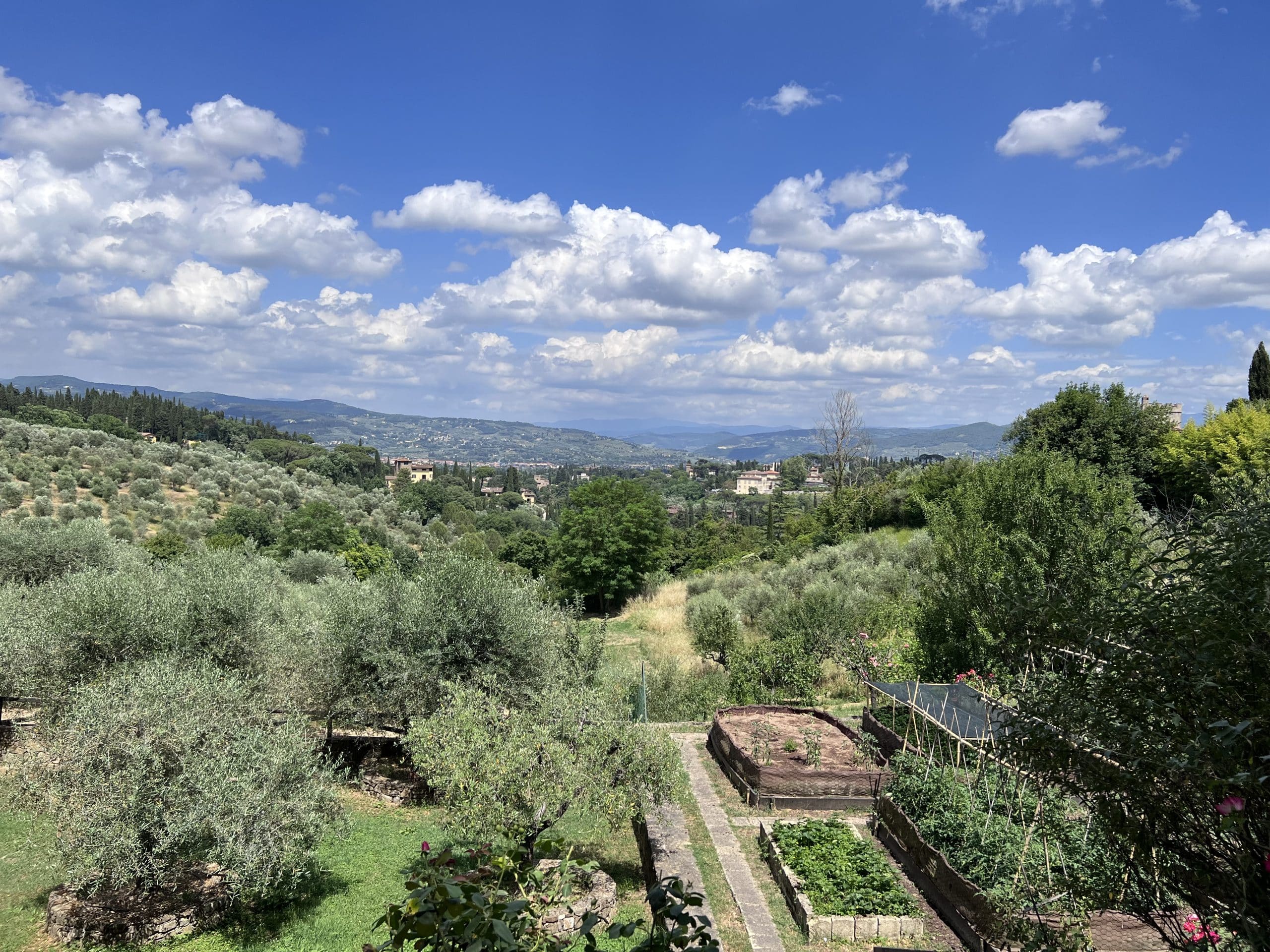 View of Tuscan countryside and garden