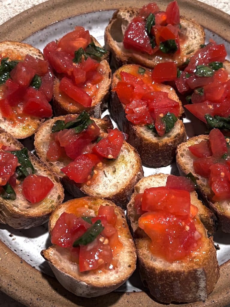 Plate of Tuscan tomato bruschetta.