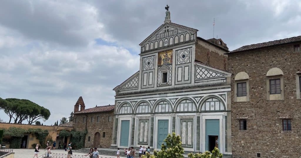 Facade of San Miniato al Monte. Churches are important resources for Italian parish records for genealogy research.