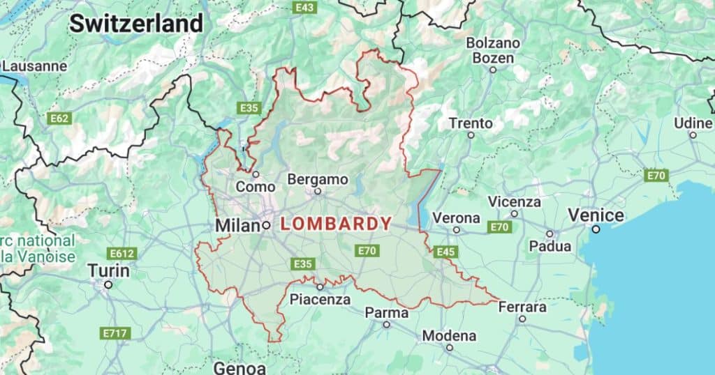 Map of Lombardy. Pick a city in your region as your base while you visit ancestral towns.