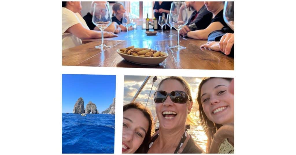 Photos from a wine tour, sailing tour, and island tour. Book tours in advance for an Italy trip.