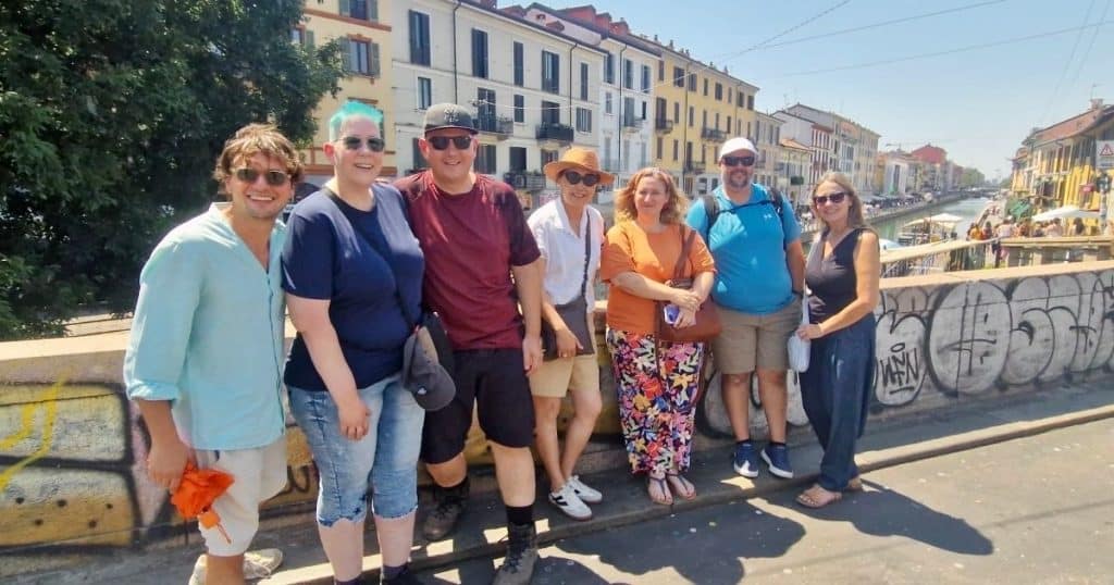 Group photo on the Naviglio Grande canal, Milan